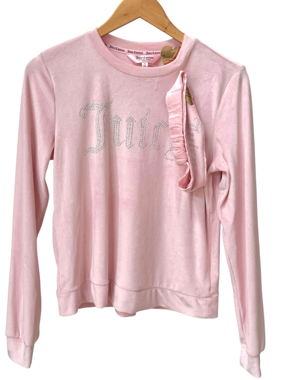 Juicy Couture Long Sleeve Pink Bedazzled Pajama Shirt & Headband. Small. NEW.